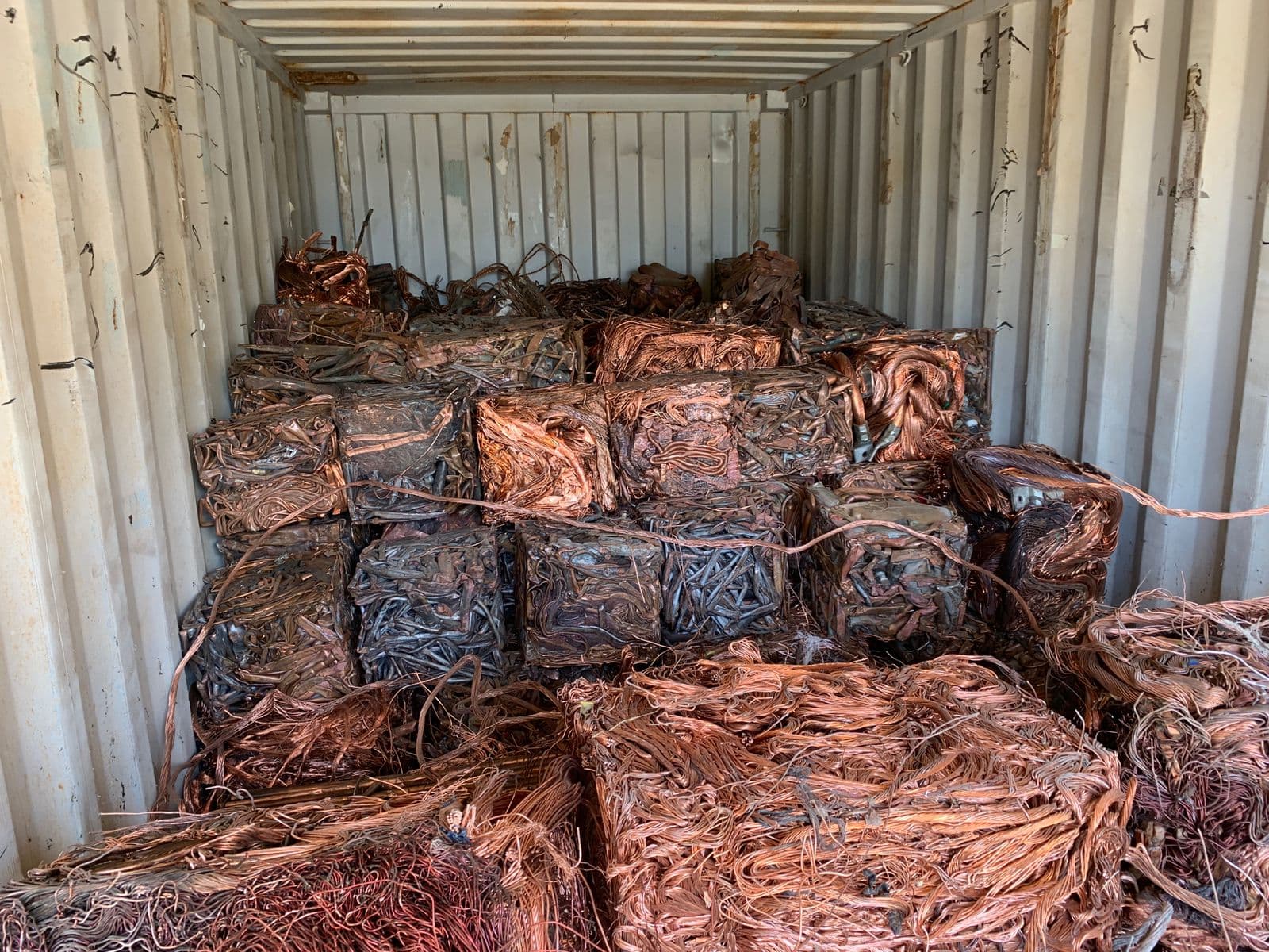 Copper bales in container